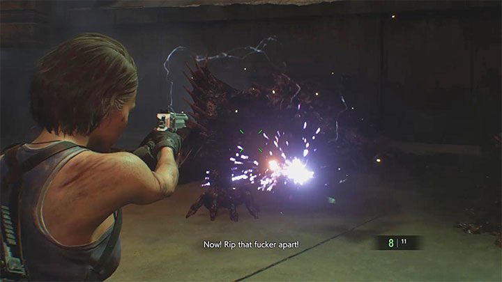 Wenn Sie es schaffen, den Boss durch einen Stromschlag zu töten, fällt Nemesis zu Boden und ist für einige Zeit verwundbar – Resident Evil 3: Letztes Duell mit Nemesis – Komplettlösung – Story-Komplettlösung – Resident Evil 3-Leitfaden