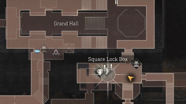 Die quadratische Schließbox Nr. 3 befindet sich in einem Raum südöstlich der Großen Halle – Resident Evil 4 Remake: Karte mit quadratischen Schließfächern und kubischen Geräten – Geheimnisse – Resident Evil 4 Remake Guide