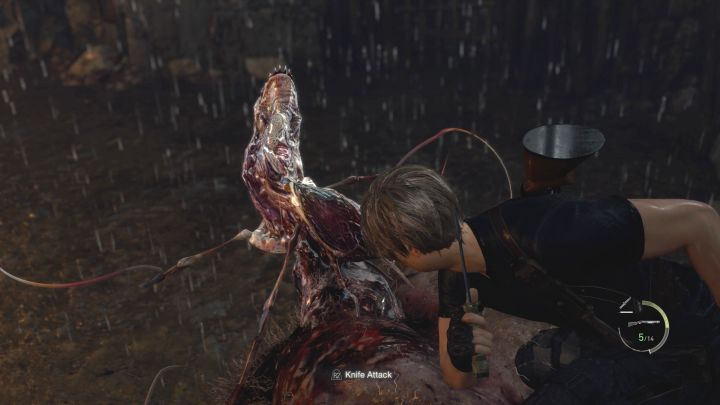 Nachdem El Gigante dem Parasiten ausreichend Schaden zugefügt hat, stolpert er zu Boden – Resident Evil 4 Remake: Wie besiegt man den El Gigante-Boss?  - Bosse – Resident Evil 4 Remake Guide