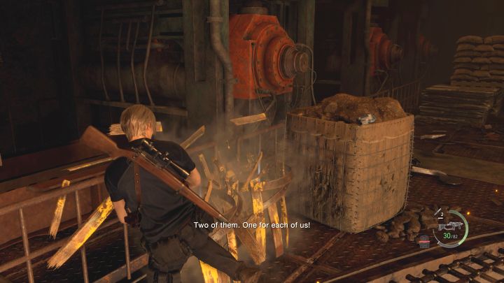 Sobald der Kampf beginnt, lohnt es sich, etwas Zeit zu investieren und Beute aus der Arena zu sammeln – Resident Evil 4 Remake: Wie besiegt man die Bosse von Dos Gigantes?  - Bosse – Resident Evil 4 Remake Guide