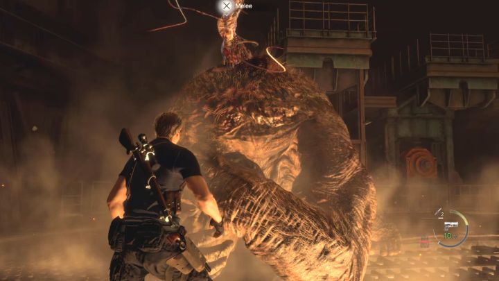 Greifen Sie das Monster wie im ersten Kampf mit El Gigante so lange an, bis ein Parasit auf seinem Rücken erscheint – Resident Evil 4 Remake: Wie besiegt man die Bosse von Dos Gigantes?  - Bosse – Resident Evil 4 Remake Guide
