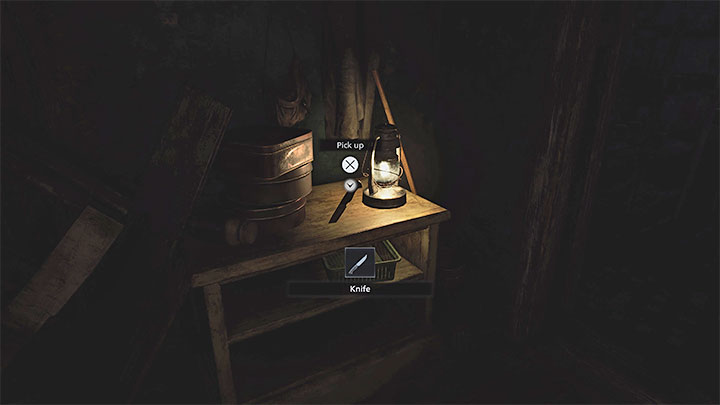 You can find a knife in the aforementioned hut - Resident Evil Village: The first battle in the village/Village Square - walkthrough - Village - 1st visit - Resident Evil Village Guide