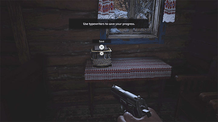 You will also find the first typewriter there - Resident Evil Village: The first battle in the village/Village Square - walkthrough - Village - 1st visit - Resident Evil Village Guide