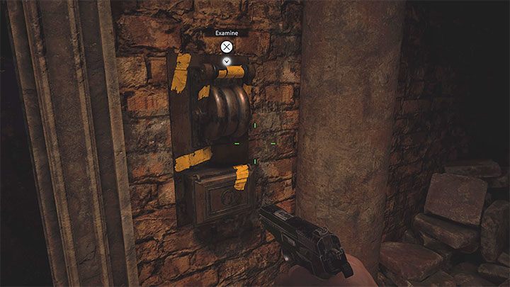 Ethan can use the path towards the castle after solving the gate puzzle in the Graveyard in the village that requires you to place 2 crests in it - Resident Evil Village: A Mine - walkthrough - Village - 1st visit - Resident Evil Village Guide