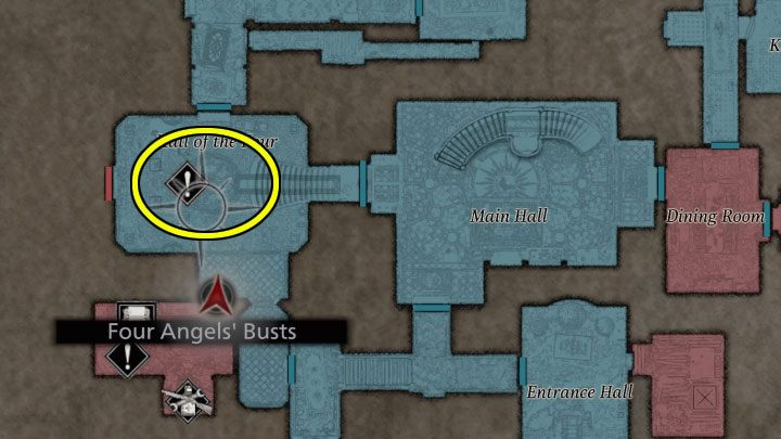 You can proceed to the final stage of Castle Dimitrescu once you find the four masks - Resident Evil Village: Escape from the castle/Tower of Worship - walkthrough - Dimitrescu Castle - Resident Evil Village Guide