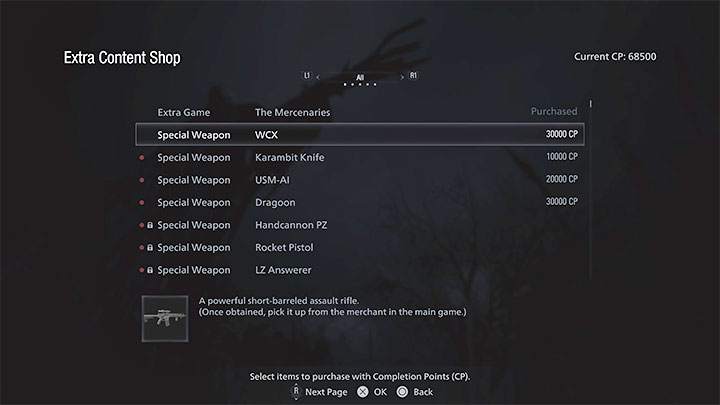 After completing Resident Evil Village for the first time (regardless of the difficulty), you will gain access to the Extra Content Shop, which you can visit from the main menu - Resident Evil Village: Weapons - list, collectibles - Secrets & Collectibles - Resident Evil Village Guide