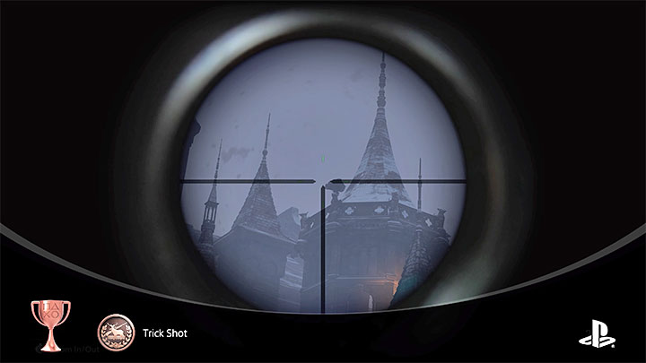 Shortly after getting the sniper rifle, you will go out on the roof and notice flying monsters - Resident Evil Village: Trophies/Achievements list - Appendix - Resident Evil Village Guide