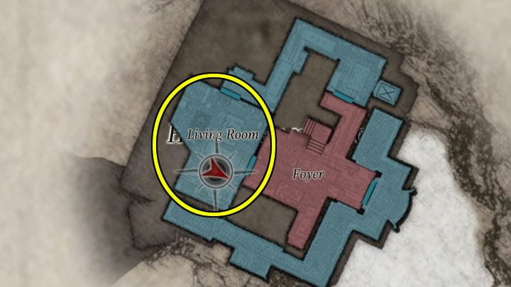The boss's second hideout is the Living Room located near the stairs - Resident Evil Village: Defeating Donna Beneviento and returning to the village - walkthrough - Beneviento House - Resident Evil Village Guide