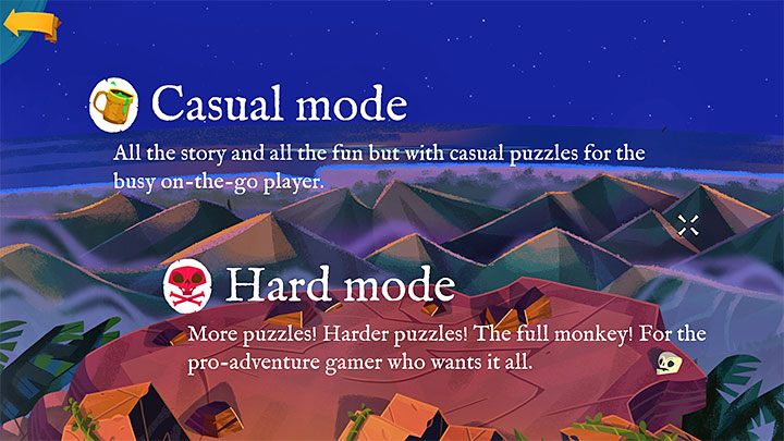 Before starting a new game, you need to select the difficulty level - Return to Monkey Island: Prelude - walkthrough - Prelude - An Unexpected Story Begins - Return to Monkey Island Walkthrough