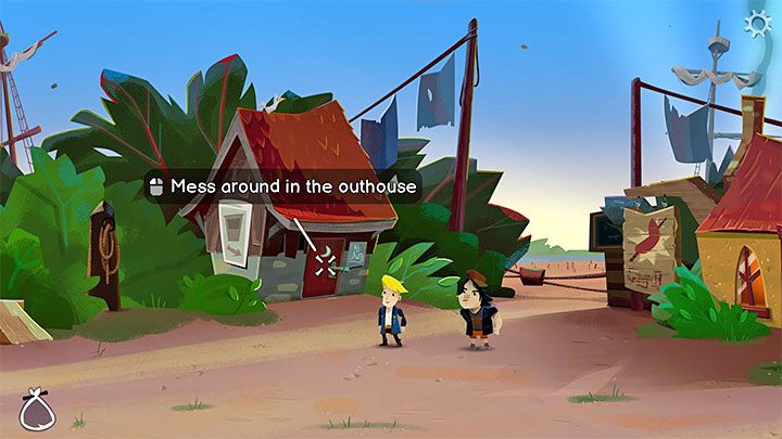 Exit the store and try to open the Outhouse on the left - Return to Monkey Island: Prelude - walkthrough - Prelude - An Unexpected Story Begins - Return to Monkey Island Walkthrough