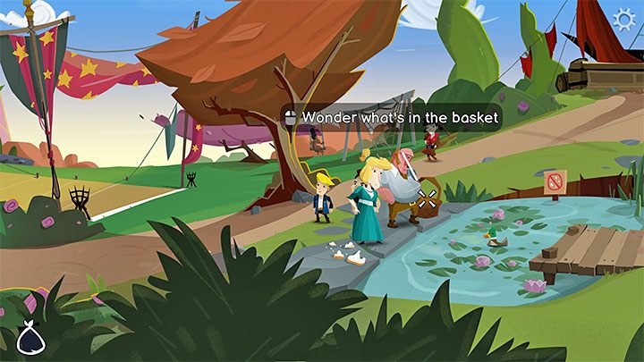 Click on the Basket next to the couple - Return to Monkey Island: Prelude - walkthrough - Prelude - An Unexpected Story Begins - Return to Monkey Island Walkthrough