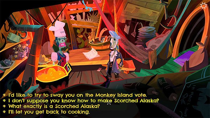 Gehen Sie zurück zur Galeere und sprechen Sie mit Putra – Rückkehr nach Monkey Island: Erhalten Sie eine einstimmige Abstimmung – Komplettlösung – Teil 2 – Eine gefährliche Reise – Komplettlösung für Rückkehr nach Monkey Island