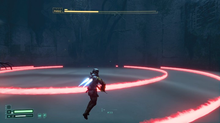 When the boss begins to focus energy on the ground, it is a sign that he will create two waves of energy that will spread from the center of the arena towards the side walls, and then at Selene - Return: Phrike boss - how to beat? - Bosses - Returnal Guide