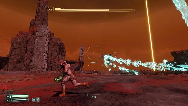 The boss also has a different version of this ability - instead of one band of orbs, he can shoot up to three vertical bands that fly at high speed and track Selene's movement - Returnal: Ixion - boss, how to defeat? - Bosses - Returnal Guide