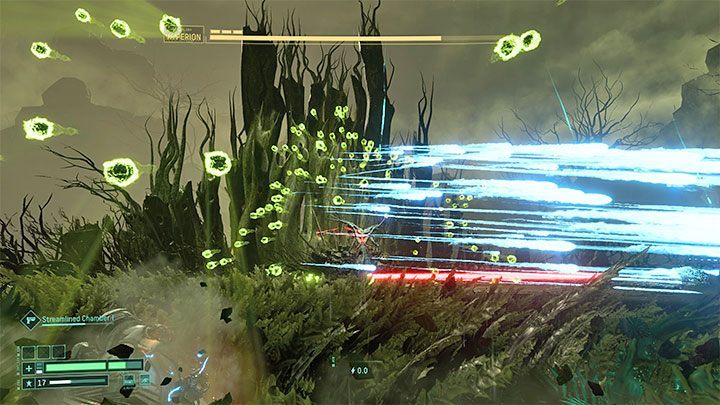 From the very beginning of the fight, we will need to dodge slow-moving projectiles and correctly maneuver between them, because they will appear in large quantities - Return: Hyperion - boss, how to defeat? - Bosses - Returnal Guide
