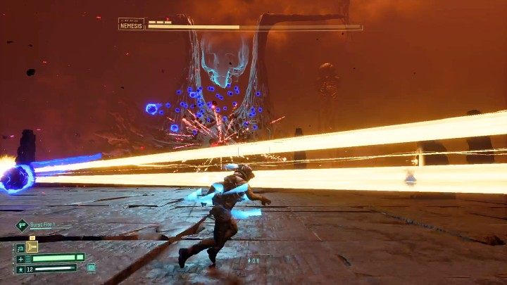 The creatures accompanying the boss can also launch horizontal laser beams, which they will move from one end of the arena to the other - be ready to dash just before you take damage - Return: Nemesis - boss, how to defeat? - Bosses - Returnal Guide