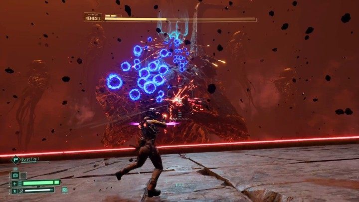 Nemesis can now combine two basic attacks into one - the blue orbs will now be much more numerous, but they still move slowly, so they're easily avoided by sprinting or dashing to the side - Return: Nemesis - boss, how to defeat? - Bosses - Returnal Guide