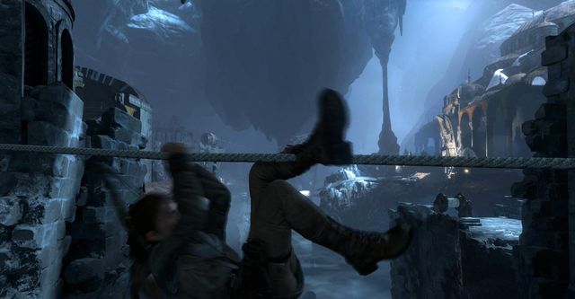 Slide to the next part of the underground using the rope, where you will have to fight some Trinity mercenaries - Rise of the Tomb Raider: Break through the door, walkthrough - Shortcut - Rise of the Tomb Raider Guide