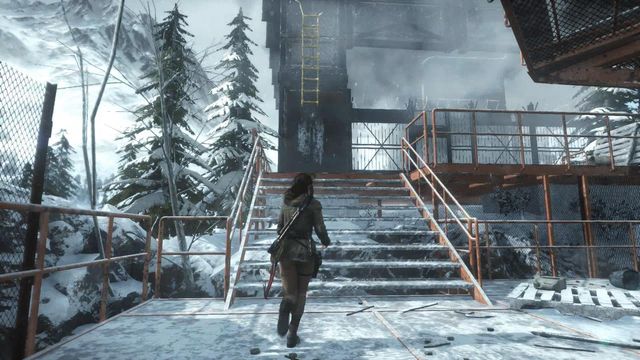 Climb inside, over the yellow ladder - Enter the Meteorological Station | Tracking Down Trinity - Tracking Down Trinity - Rise of the Tomb Raider Game Guide & Walkthrough