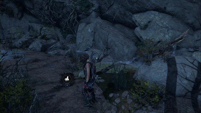 In the middle of the path, at on level with wood scattered in the river - Rise of the Tomb Raider: Survival caches, Geothermal Valley secrets, map - Geothermal Valley - Rise of the Tomb Raider Guide