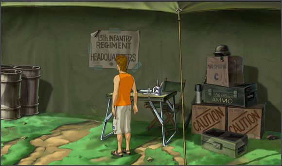 Brian went toward the camp and by the entrance he communicated he wanted to see the commander - Bringing Aolani back to life - Chapter II: Surfin' Mala - Runaway 2: The Dream of the Turtle - Game Guide and Walkthrough