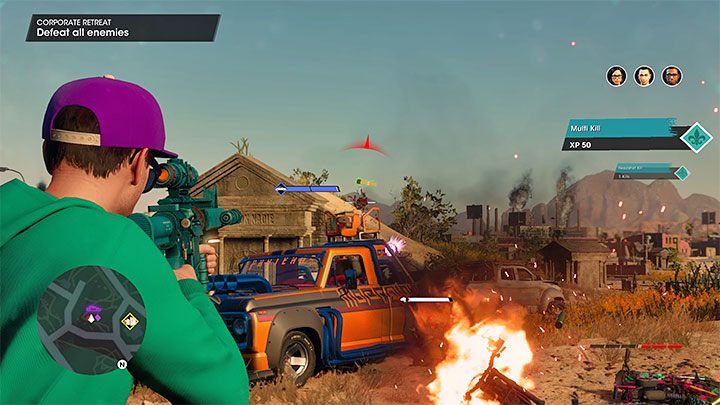 The final encounter of this mission takes place outside the safehouse - fight against the gangsters and Marshall soldiers - Saints Row 2022: Corporate Retreat - walkthrough - Walkthrough - Saints Row Guide, Walkthrough