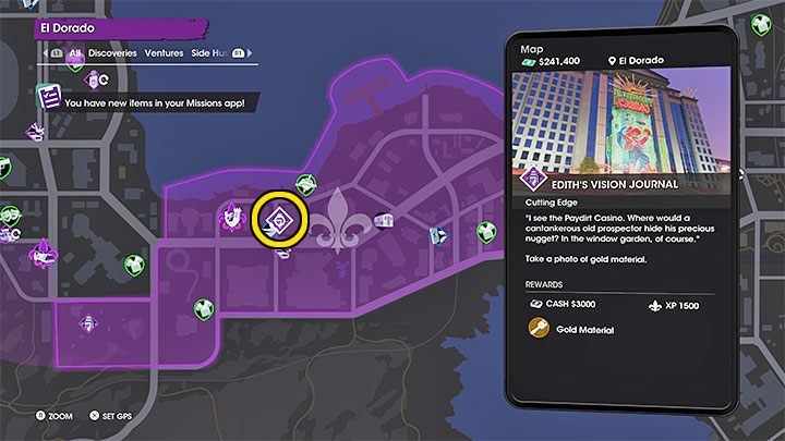 This secret is related to Gold Material - Saints Row: Cutting Edge - venture description, Ediths collectibles - Ventures - Saints Row Guide, Walkthrough