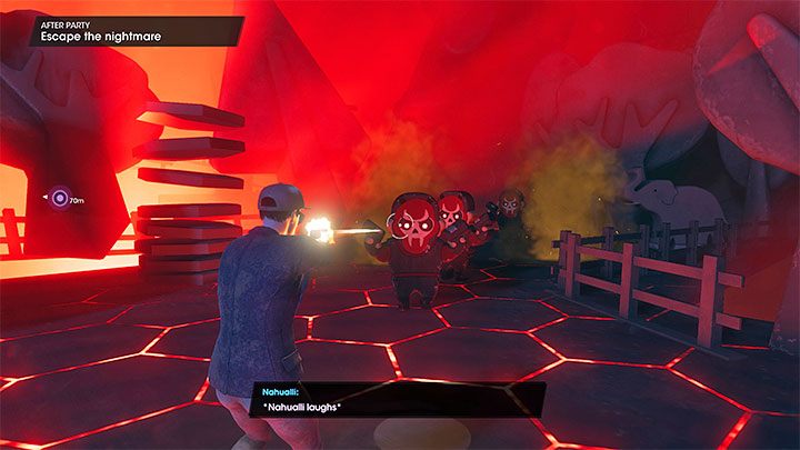During your escape you must follow a fixed route and gun down hostile Nahualli figurines - Saints Row 2022: After Party - walkthrough - Walkthrough - Saints Row Guide, Walkthrough