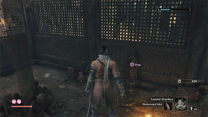 Go back to the Dilapidated Temple and talk to the Sculptor about the received bell - Hirata Estate | Sekiro Shadows Die Twice Walkthrough - Main story - Sekiro Guide and Walkthrough