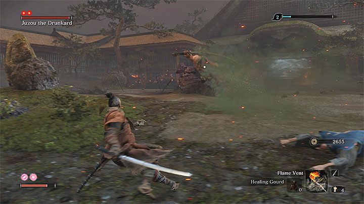 Juzou uses a powerful blade, and, apart from standard strikes, can deliver stronger attacks, which are impossible to block/parry - Hirata Estate | Sekiro Shadows Die Twice Walkthrough - Main story - Sekiro Guide and Walkthrough