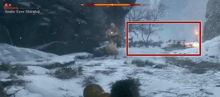 In the arena, watch out for its right side: you can expose yourself to fire of ranged enemy units standing on the bridge in further parts of the map - Snake Eyes Shirafuji | Sekiro Shadows Die Twice Boss Fight - Bosses - Sekiro Guide and Walkthrough