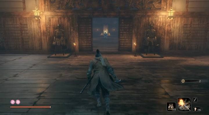 Standing behind a statue of Ashina Dojo in the Upper Tower you see a boss in the next room - Ashina Elite Jinsuke Saze - Ashina Castle | Sekiro Shadows Die Twice Walkthrough - Main story - Sekiro Guide and Walkthrough