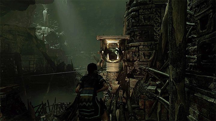 Rotate the spinning wheel to move the construction with a serpents head to the right (the picture 1) - Exploring of the temple - Eye of the Serpent; Empty-Handed - Mountain Temple Cenote - Shadow of the Tomb Raider Game Guide