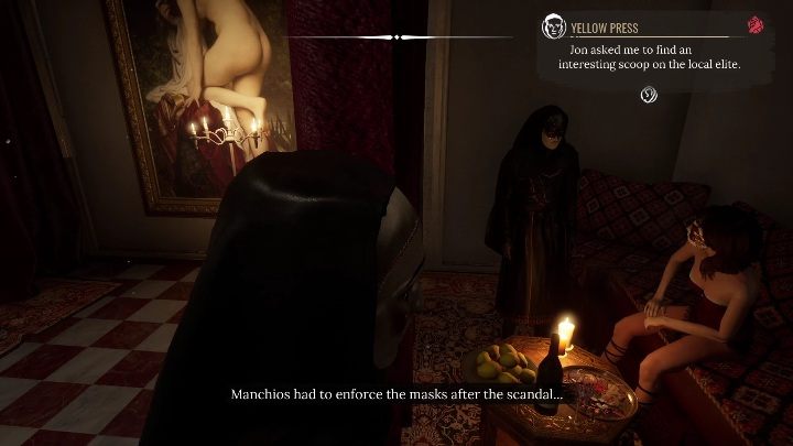 The first pair to eavesdrop you will find in the room with curtains with a red light shining from there - Sherlock Holmes Chapter One: Sacrificial Lamb, Mansion - walkthrough - Sacrificial lamb - Sherlock Holmes Chapter One Guide