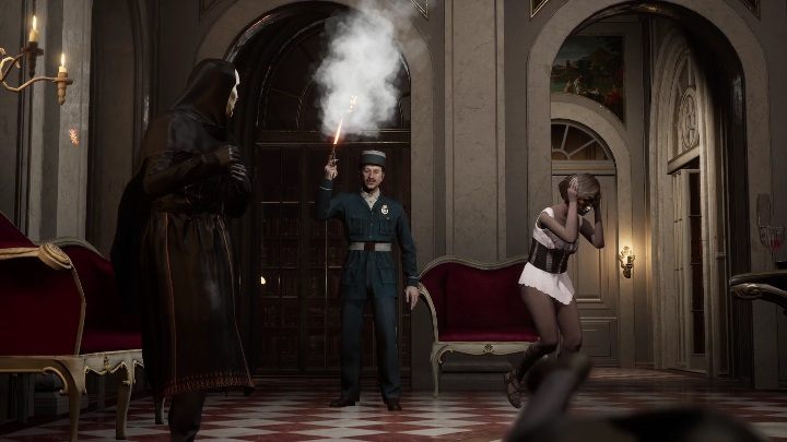 Finally, go to the main lobby and talk to the party host standing by the fountain - Sherlock Holmes Chapter One: Sacrificial Lamb, Mansion - walkthrough - Sacrificial lamb - Sherlock Holmes Chapter One Guide