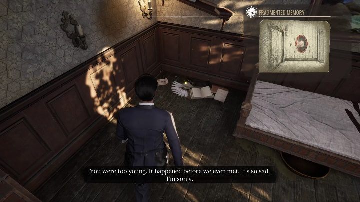 In the left corner of the room, right behind the bed, you'll see things scattered on the floor - Sherlock Holmes Chapter One: Mothers love, Violet Room - walkthrough - A Mothers Love #3 - Sherlock Holmes Chapter One Guide