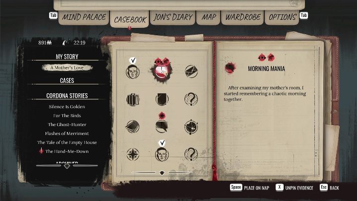After examining the entire apartment, the next tasks will appear in the casebook - Sherlock Holmes Chapter One: Mothers love, Violet Room - walkthrough - A Mothers Love #3 - Sherlock Holmes Chapter One Guide