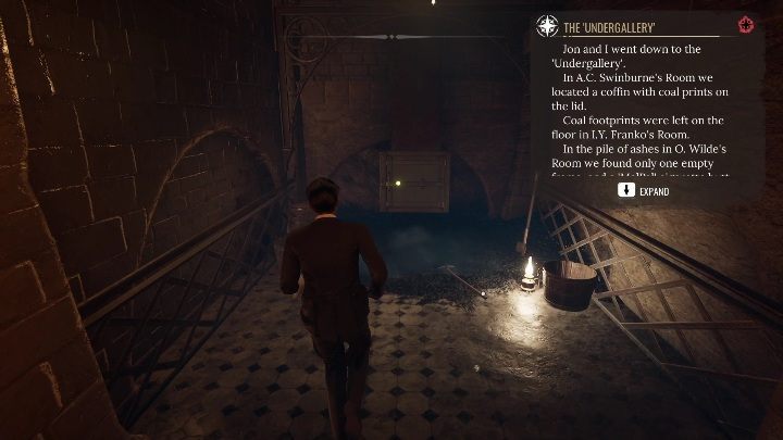 There's also a metal hatch near the coal you examined - Sherlock Holmes Chapter One: The Muse From Abroad, Art Gallery - walkthrough - Muse from abroad - Sherlock Holmes Chapter One Guide