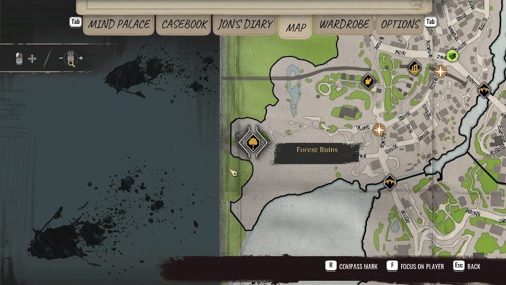 The case happened in the Forest Ruins, behind the cemetery - Sherlock Holmes Chapter One: The Scapegoat - walkthrough - Police cases - Sherlock Holmes Chapter One Guide