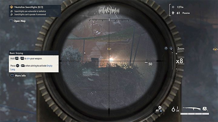 The first objective (Neutralize Searchlights) is a part of the tutorial of Sniper Elite 5 - this task is received while on board a surfaced submarine - Sniper Elite 5: Securing the Beach and Helping the Resistance (Mission 1) - walkthrough - Mission 1 - Atlantic Wall - Sniper Elite 5 Guide, Walkthrough