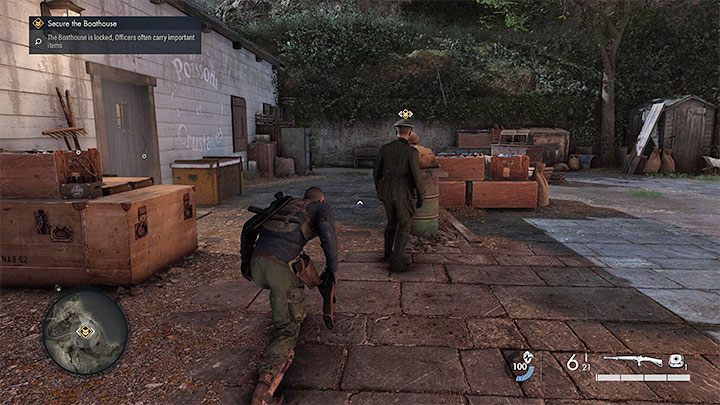 Further ahead, you'll reach the Boathouse and receive an objective to secure it - Sniper Elite 5: Securing the Beach and Helping the Resistance (Mission 1) - walkthrough - Mission 1 - Atlantic Wall - Sniper Elite 5 Guide, Walkthrough