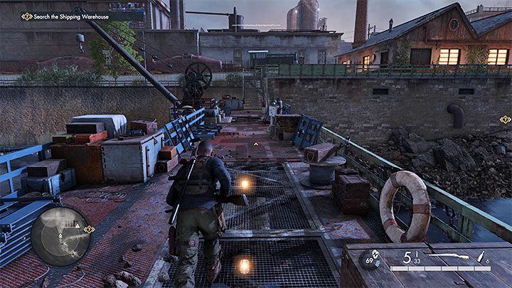 Approach the barrier and eliminate the first enemies - Sniper Elite 5: Infiltrating and exploring the factory (Mission 4) - walkthrough - Mission 4 - War Factory - Sniper Elite 5 Guide, Walkthrough