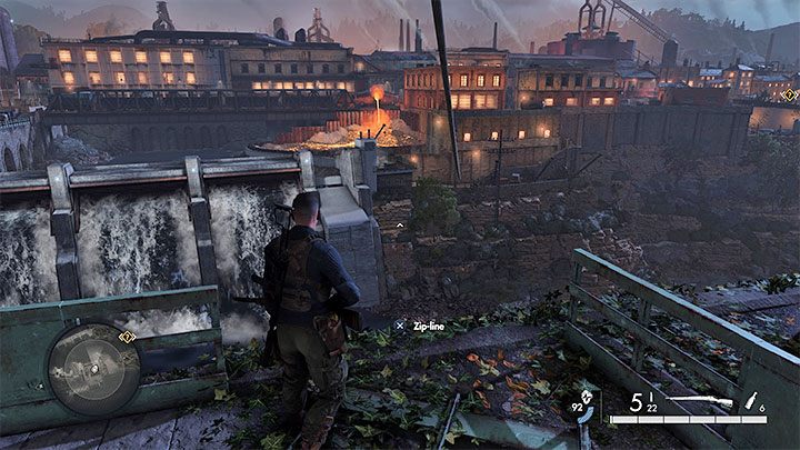 The second option is to use the eastern zipline - Sniper Elite 5: Infiltrating and exploring the factory (Mission 4) - walkthrough - Mission 4 - War Factory - Sniper Elite 5 Guide, Walkthrough