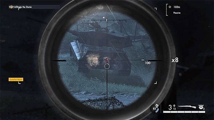 Die beiden Panzer, die das Gebiet südlich des Außenpostens bewachen, stellen ein größeres Problem dar – Sniper Elite 5: Umgehen Sie die Außenposten (Mission 7) – Komplettlösung – Mission 7 – Geheimwaffen – Sniper Elite 5-Leitfaden, Komplettlösung