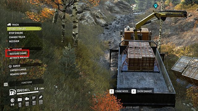 Once the cargo has been placed on the platform, you still need to confirm that it has been loaded so that it does not fall on the way and can be automatically unloaded at the destination - SnowRunner: Crane - Basics - SnowRunner Guide