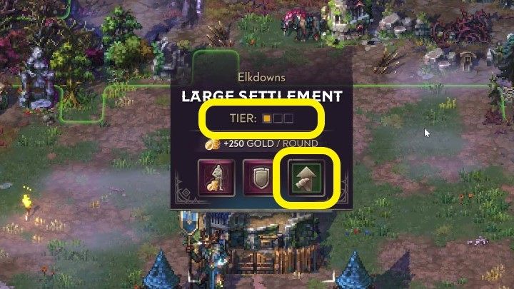 When you select a settlement, you will be able to see its name, type, and, beneath it, its level - Songs of Conquest: Building and developing settlements - Basics - Songs of Conquest game guide