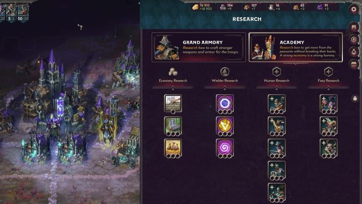 In the economics tab, you can develop technologies related to obtaining passive income of resources - Songs of Conquest: Research and resources - Basics - Songs of Conquest game guide
