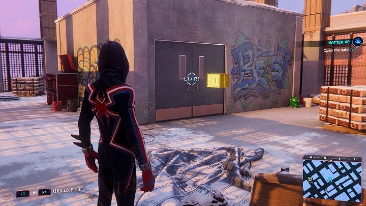 In this district, there is 1 side mission from the MSMZS app - Matter up - Spider-Man Miles Morales: Hells Kitchen - map, collectibles and locations - World Atlas - Spider-Man Miles Morales Guide