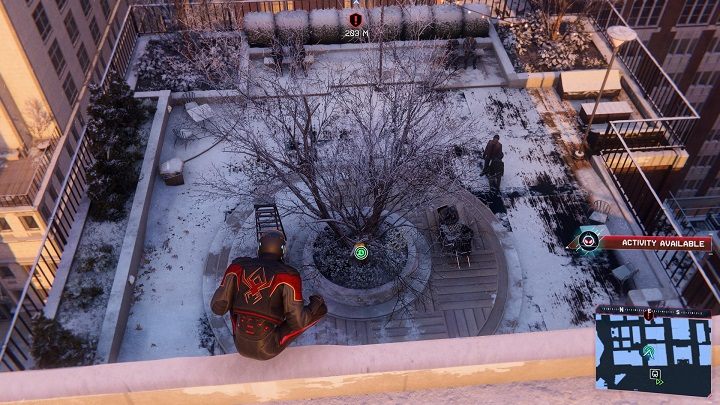 The first of the capsules in the Upper East Side is located in a small garden on the roof of the building - Spider-Man Miles Morales: Time capsules - all locations, list - Find - Spider-Man Miles Morales Guide