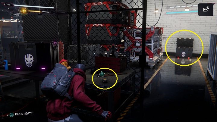 You will find yourself in a room with the Underground cache - Spider-Man Miles Morales: Roxxon Laboratories - all locations, list - Laboratories and hiding places - Spider-Man Miles Morales Guide